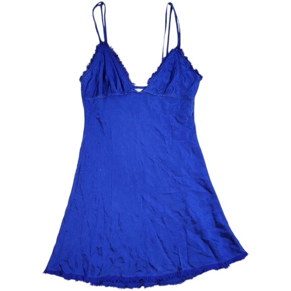 Victoria's Secret Dresses & Skirts - VTG Victoria's Secret Womens Dress S Royal Blue Y2K Silk Babydoll Slip Raw‎ Edge